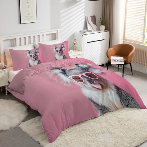 Housse de couette 160x200 koala parure de lit 3 pièces micropluche zippée