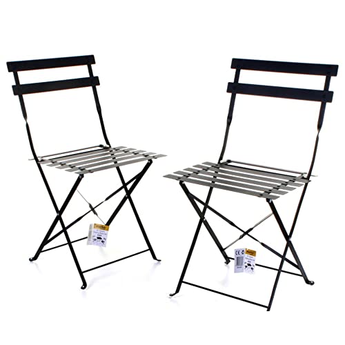 HUOLE chaises de Jardin, chaises d'extérieur pour terrasse, Balcon, véranda, Piscine, en métal, empilables, chaises Pliantes en Acier ((Noir)-2pcs-42 * 46 *...