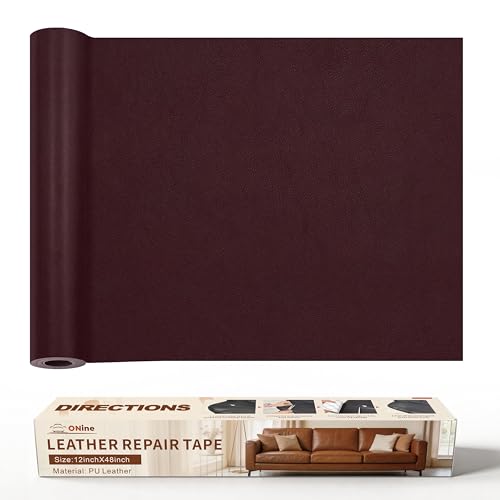 Image of ONine Leather Repair Patch,Leather Repair Tape, 12 x 48 inches Leather Repair Patch for Furniture,Vinyl Repair Kit,Leather Couch Patch,for Sofas, Furniture, Car Seats, Office Chairs(Mulberry)