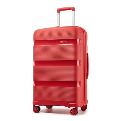 Image of Kono Carry On Luggage 28 Inch Checked-Large Hard Shell Travel Trolley 4 Spinner Wheels Lightweight Polypropylene Suitcase with TSA Lock, Red
