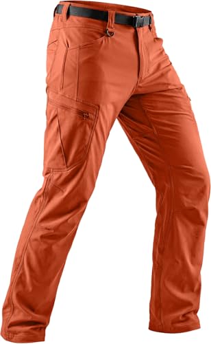 CQR Mens Quick Dry Tactical Pants Water Resistant Outdoor Pants Lightweight Stretch Cargo Work Hiking Pants Rocky Cargo W/Belt Burnt Orange 34W x 32L