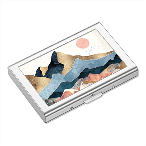 Rimilak Metal Credit Card Holder, Mini Credit Card Wallet RFID Blocking Slim Metal Hard Case for Women Men, Watercolor Sunset, Modern