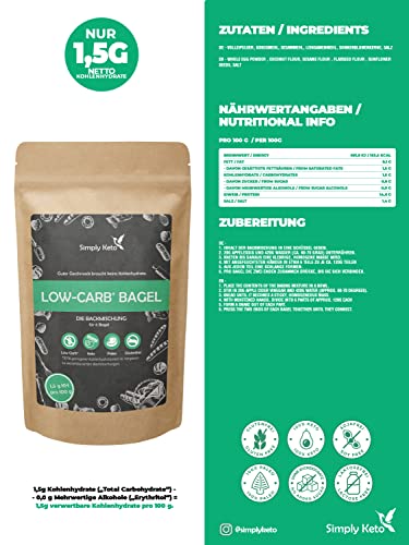 Simply Keto Lower Carb* Bagel Backmischung - Keto Backmix für 6 Bagels - Einfache & schnelle Zubereitung - Perfekt für Lower Carb* & ketogene Ernährung - Laktose- & Glutenfrei - 335g