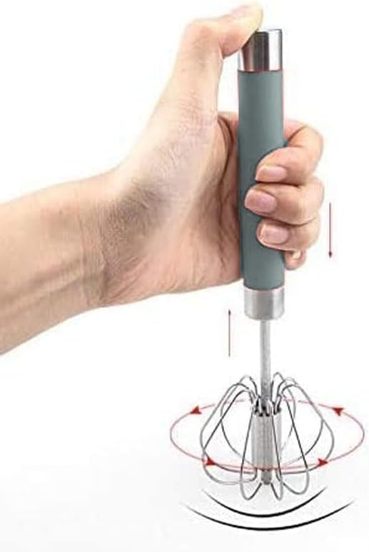 Stainless Steel Semi-automatic Egg Whisk - 3PCS Hand Push Rotary Whisk Blender (Blue) - Image 3