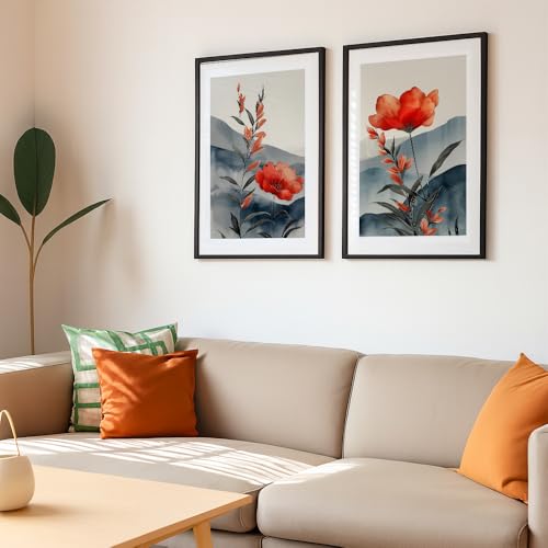 Image of COLOSSAL ART HOUSE Wall Art Set of 2 - 10x13 inch Framed Paintings for Living Room, Bedroom & Home Decor - Modern Wall Decoration for Interior Spaces, Aesthetic & Stylish Design Tan