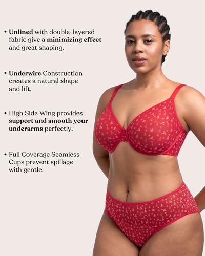 Image of HSIA Minimizer Bras for Women Enchante Full Coverage Underwire Bras Plus Size Lifting Floral Lace Bra for Heavy Breast