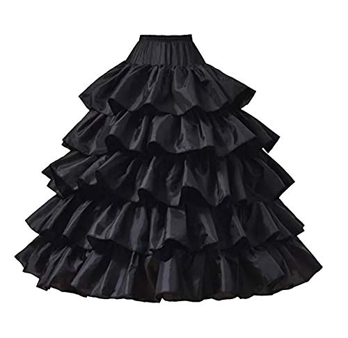 Women's black Crinoline Petticoat 4 Hoop Skirt 5 Ruffles Layers Ball Gown Half Slips Underskirt for Wedding Bridal Dress. (C)