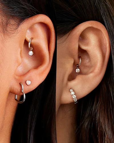 COCHARM G23 Titanium Clicker Hoop Rook Piercing Jewelry 6mm 8mm 16G Surgical Steel Dangle Rook Earring for Women Dangling Daith Helix Piercing Ring Nickel Free2