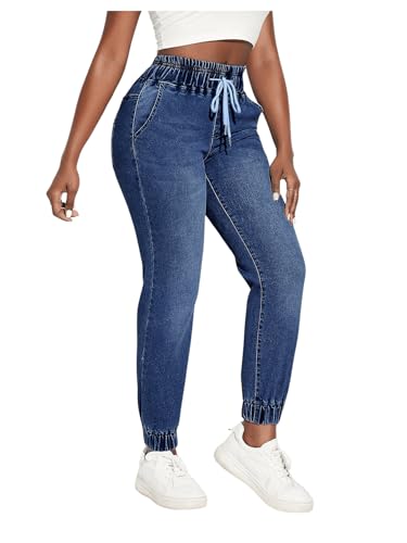 Floerns Women's Drawstring Elastic Waisted Stretchy Denim Trousers Jeans Jogger Pants
