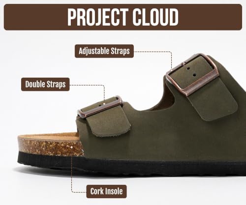 Image of Project Cloud 100% Genuine Leather Womens Sandals Slides for Women (Venita) | Cork Footbed Sandals for Women with Memory Foam and Arch Support Vacation Essentials Slides for Women Footwear Flat Sandals