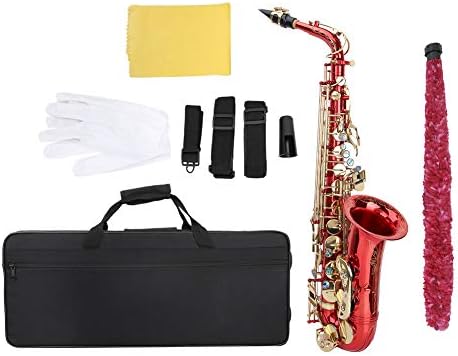 Multi-purpose engraved pattern tubular alto saxophone with natural white shell buttons(red)