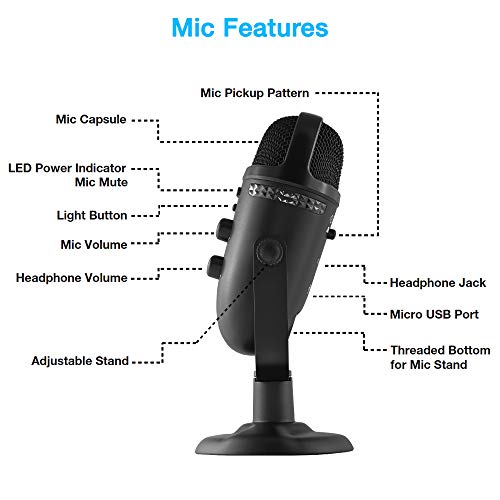 Image of Cyber Acoustics Professional USB Microphone with Dual Recording Patterns - 24-bit Recording with Zero Latency Monitoring - Compatible with PC and Mac (CVL-2230)