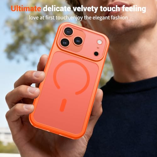 Image of SUPFINE Magnetic for iPhone 17 Pro Max Case Orange | (Compatible with MagSafe)(Military Grade Drop Protection)(Camera Protection)Translucent Matte Phone Cover