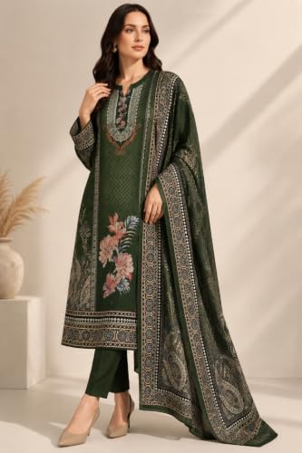 Image of WOOL'S KART|Women's Floral Printed Straight Kurta with Trousers & Dupatta Set | 3-Piece Ethnic Suit Set 103