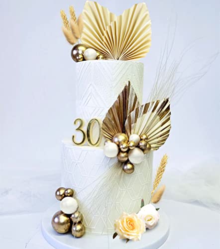 JeVenis Champagne Rose Cake Decorations Balls Cake Decoration Gold Palm Leaves Cake Decorations Boho Cake Decoration White Gold Ball Cake Topper Boho Party Supplies - Image 2
