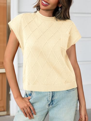 Saodimallsu Womens Summer Mock Neck Sweater Cap Sleeve Lightweight Sweater Vest Casual Loose Knit Pullover Tank Tops4