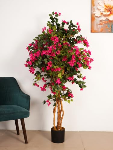 Image of ARICK DECOR 6Ft Artificial Bougainvillea Flowers Tree in Pot, 6ft Realistic Faux Pink Silk Flower Plant, Peacock Shaped Large Floor Decor for Home, Office & Balcony