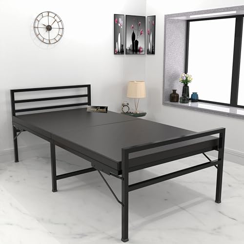 Honey Touch Jasper Ortho Single Folding Bed with Mattress | No Assembly Required | Foldable Bed for Sleeping/Guests/Rented Apartments/Bedroom (3ft x 6