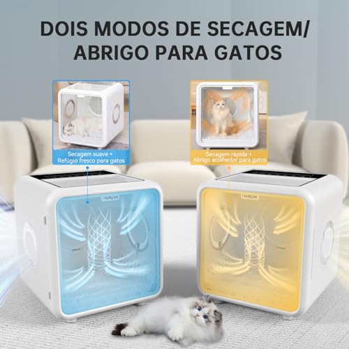 Caixa de Secagem Automática para Gatos, APP Controle Inteligente de Temperatura, 360° Eficiente para