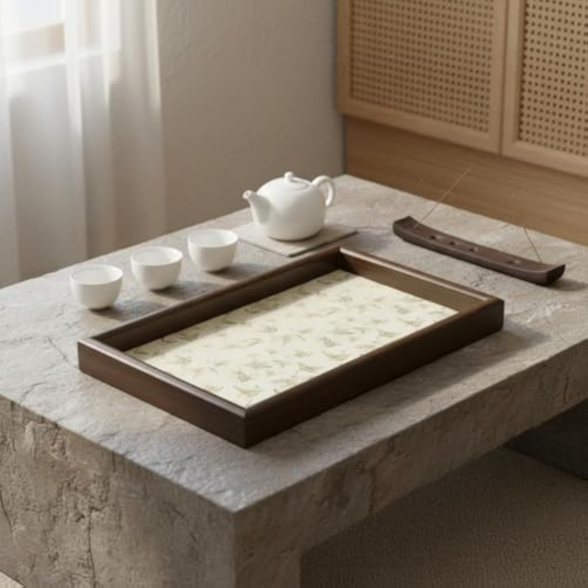 New Chinese Design Butterfly Tray Light Luxury Walnut Frame