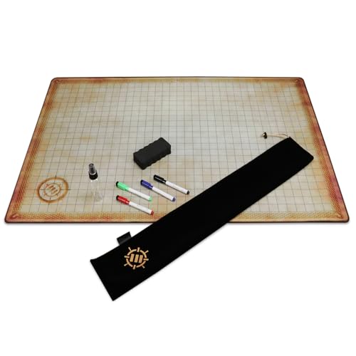 ENHANCE Deluxe RPG Grid Mat - Carte DnD (61x91cm) Avec Caoutchouc de Qualité Supérieure, Poignée Antidérapante - Ensemble de Tapis DnD Effaçables à sec Pour Maîtres et Débutants