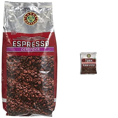 KAHVE DUNYASI Dünyası Espresso Kavrulmuş Çekirdeği 1Kg & Çok Kavrulmuş Türk si 100 Gr