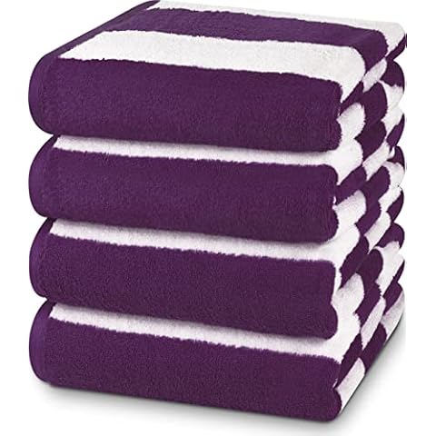 Utopia Towels Cabana Stripe Beach Towels (76 x 152 cm) - 100% Ring Spun Cotton Large Pool Towels, Soft and Quick Dry Swim Towels (Pack of 4) (Plum) Cover