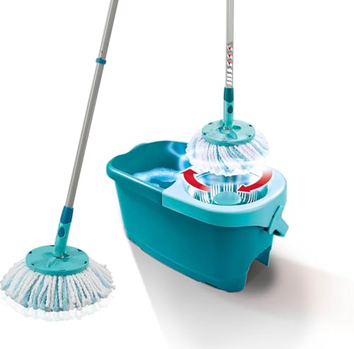 Leifheit Clean Twist Disc Mop Ergo Kit complet balai, serpillière et seau essoreur, ensemble balai serpillère en microfibre avec manche télescopique, essorage sans...
