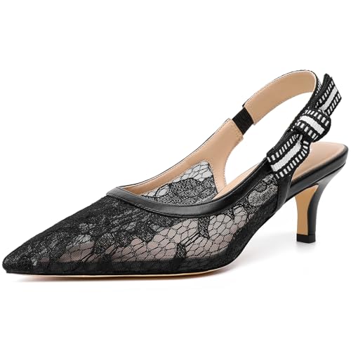 Image of RIBONGZ Sexy Slingback Pumps Elegant Dressy Heels for Women Closed Toe Pointy High Heels Wedding Bride Prom Party Evening Shoes