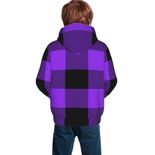 Purple Buffalo Plaid Kid Hoodies Boys Sweatshirts Girls Pullover with Pocket4