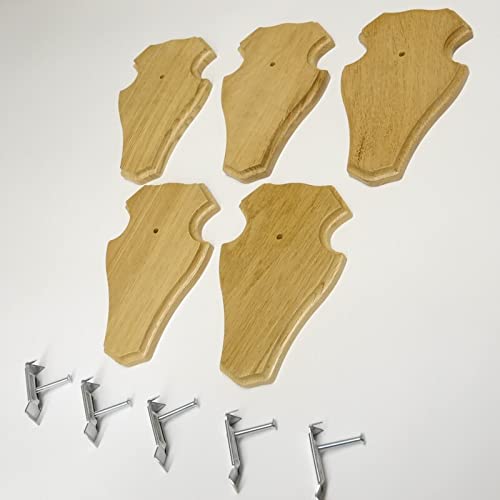 Generisch 5 Stück REH Trophäenschilder Stumpf klein in Eiche Hell AF 19 cm x 11 cm mit 5 Stück Gehörnklammern