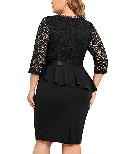 Image of Miusol Women's Plus Size Lace Keyhole Neckline Peplum Bodycon Vintage Cocktail Party Dress