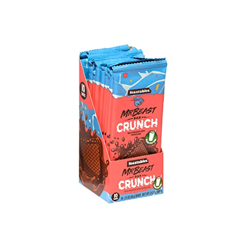 Feastables Milk Chocolate Crunch Bars - Made with Grass-Fed Milk Chocolate and Organic Cocoa. Only 6 Ingredients, 10 Count