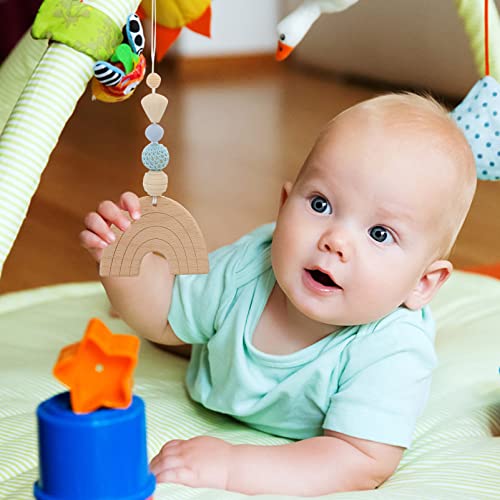 Image of 4Pcs Wood Toys Wooden Hanging Toy Wood Activity Pendant Dangling Teething Soother Nursery Decor Montessori Play Gym