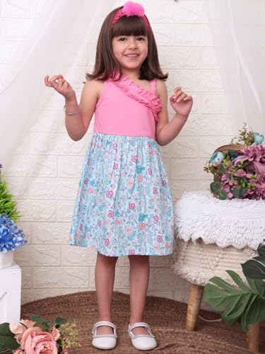 Image of Nautinati Baby Girls Strap Sleeve Fit & Flare Frock | Age 0-3 Years