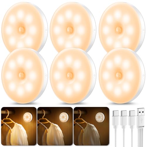 Daphomeu Dimmable - Luz nocturna con sensor de movimiento USB recargable, lámpara de sensor de movimiento interior, luz cálida para pasillo de cocina, escalera, habitación infantil, armario (6)