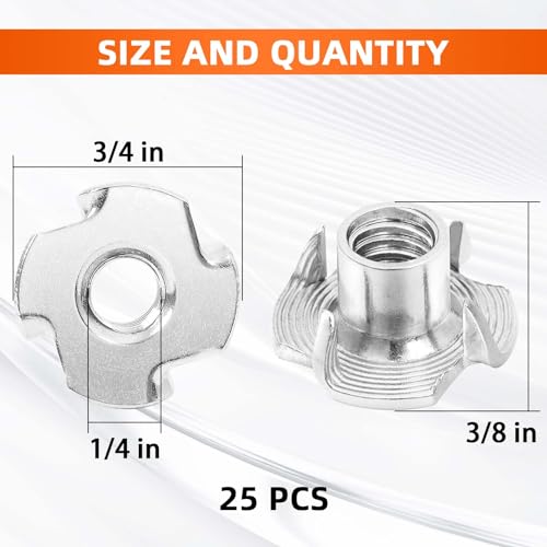 mewudecor 1434-20 t-nut 51634 barrel length 304 stainless steel threaded insert 4-pronged tee nut for wood rock climbing holds cabinetry furniture 25 pcs