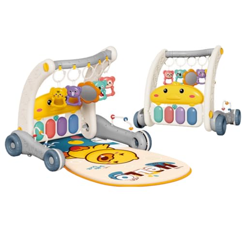 Quxxuol赤ちゃん 玩具 ベビージムゲームマット、新生児プレイマット、ファッションおもちゃ赤ちゃん、新生児音楽フィットネス、屋内遊具、ベビーフィットネスラック、知育早期教育、感覚刺激おもちゃ、出産祝い、ペダルピアノ練習台と歩行器のツーインワン (グレー
