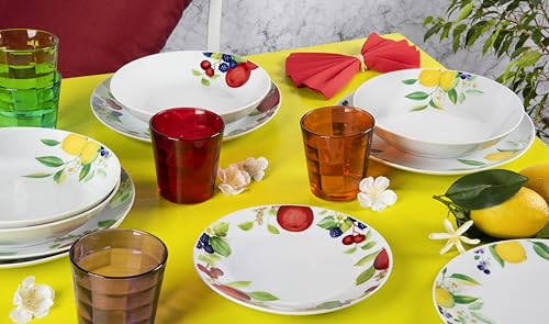 Excelsa Lemon 18-teiliges Tafelservice, Porzellan, Weiß/Zitronen