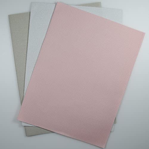 Image of KCS 3 pc of 12 inch x 18 inch 14CT Counted Cotton Aida Cloth Cross Stitch Fabric (White Opal+Pink+Pearl Gray)