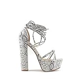 Tacon de 14 cm Modelisa - Sandalia Tacón Ancho Plataforma Cordón Al Tobillo Para Mujer (Serpiente, numeric_38)