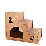 (レコンフォルテ) 猫つめとぎ 爪とぎ猫ハウス キャットタワー ダンボールハウス 組み立て式 爪とぎ兼ベッド キャットハウス３段式 高さ５２横６３奥行４０