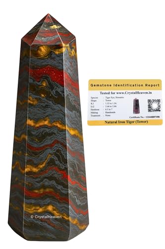 Image of Crystal Heaven Iron Tiger Eye Crystal Tower Obelisk Point For Chakra, Healing And Balancing - Aaa Grade Original Certified Gemstone Agate For Reiki Meditation Yoga Spiritual (3-4 Inches)