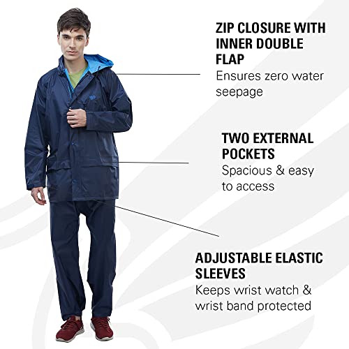 Image of Reliable Rainwear H2O Marco Polo Suit | Raincoat For Men Waterproof | Rain Jacket For Bike Rides | High Neck Collar & Attached Hood