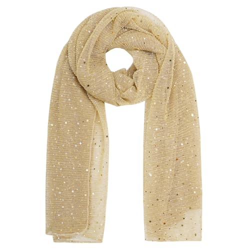 Rbenxia Women Sequin Bandana Summer Mesh Scarf Glitters Sheer Beach Shawl Wrap Sparkling Metallic Evening Dress Shawls Wraps (Gold One Size)