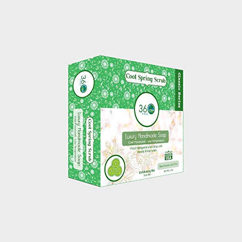 360Feel Men's Cool Spring Scrub Soap -5Oz Castile Handmade Soap Bar -Bold Masculine Fresh Bergamot Citrus Woody Floral Notes- Essential Oil Natural Soaps- Gift Ready #TOP1