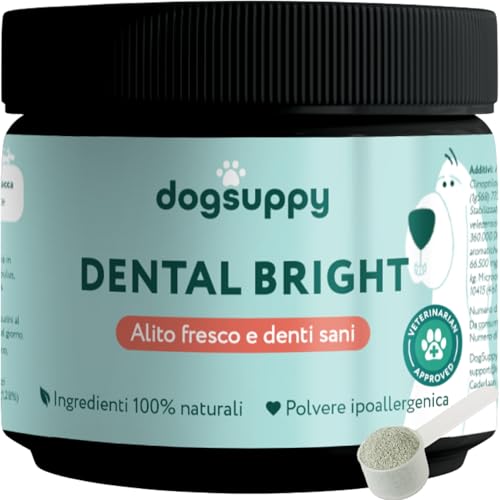 DogSuppy Dental Bright per Cani - Alito Fresco, Denti Bianchi, Riduce Placca e Tartaro, 100% Naturale, Formula 3-in-1, Senza Spazzolatura, Adatto a Tutte Le Razze