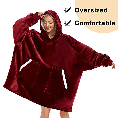Kipswiza Oversized Wearable Blanket Hoodie Cool Mothers Day Gifts for Mom Girls Women Men, Cozy Soft Sherpa Big Hooded Blankets Sweatshirt Blanket - Wine Red
