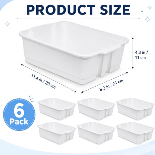 gisgfim 6 Pack Classroom Stacking Bins Stackable Plastic Book Bin Durable Storage Book Bins Plastic Stackable Organizer Spacious Books Bin for Classroom Home Storage, Office Supplies(White) - Image 2