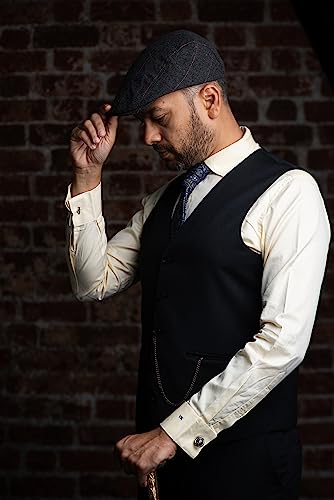 Image of The Tie Hub Dark Grey Flat Cap for Men, Breathable Cotton Comfort, Water Resistant, Vintage Newsboy Style, Free Size